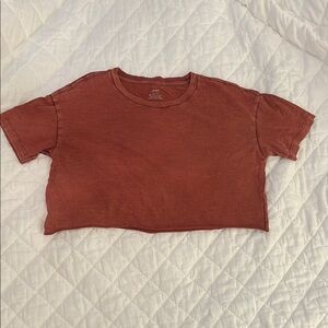 Aerie Deep Red Cropped T-Shirt with distressed look
